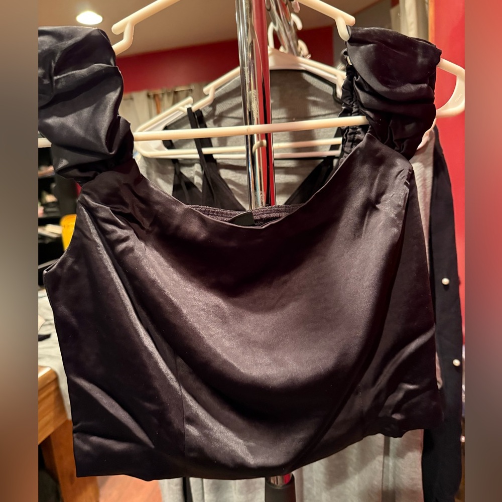 Wild Fable Black Satin Sleeveless Top